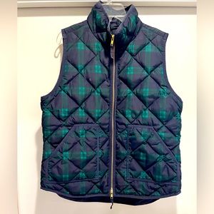 JCrew Black Watch Plaid Puffer Vest - Medium